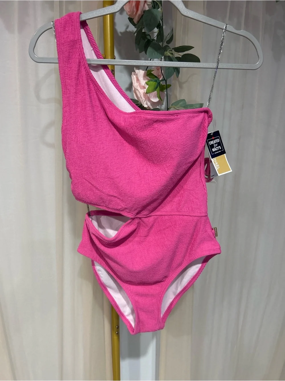 NWT Michael Kors One Shoulder Cutout One Piece Swimsuit Pink Size 10